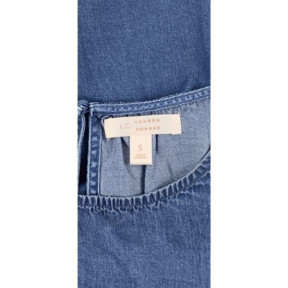 Womens LC Lauren Conrad Denim Blue Short Sleeve Top Size Small - Picture 9 of 10